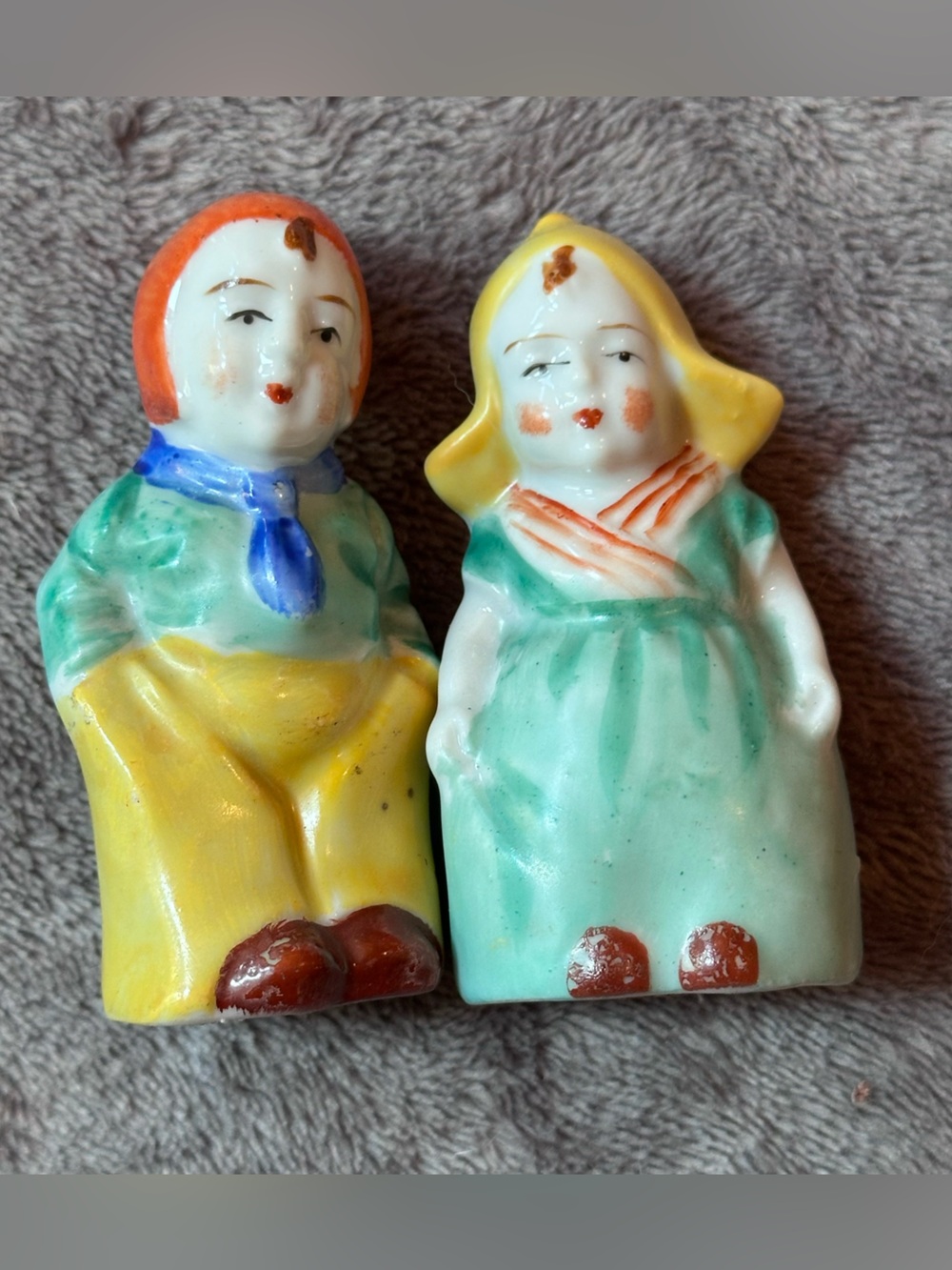 Vintage Japan Dutch Boy&Girl Salt Pepper Shakers Porcelain Painted Cork Stopper